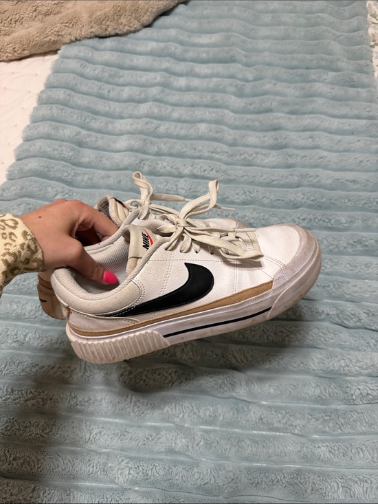 Nike Shoes - Nike Kids White Sneakers with Black Swoosh and Tan Trim